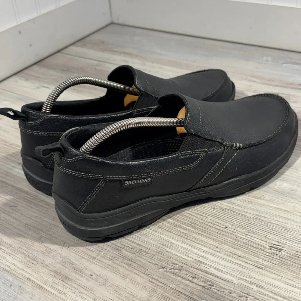 Skechers Harper Forde Slip On‎ Black Leather Casual Loafer Shoes Men's Size 10